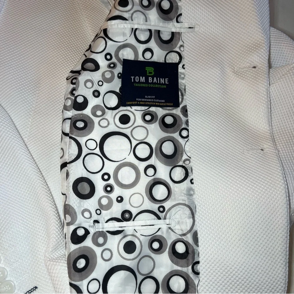 Tom Baine Slim Fit Performance Stretch Waffle Solid Sport Coat White Mens Large